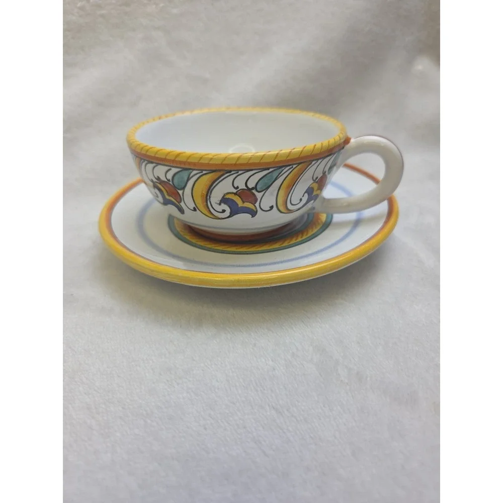 Deruta Cup & Saucer Floral Made In‎ Italy Marked Ceramica Espresso Demitasse 4
